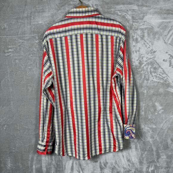 Robert Graham Button Shirt Mens XL Striped Colorful Vibrant Paisley Flip Cuff - Picture 9 of 13